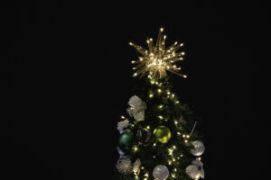 illuminated star on Christmas tree